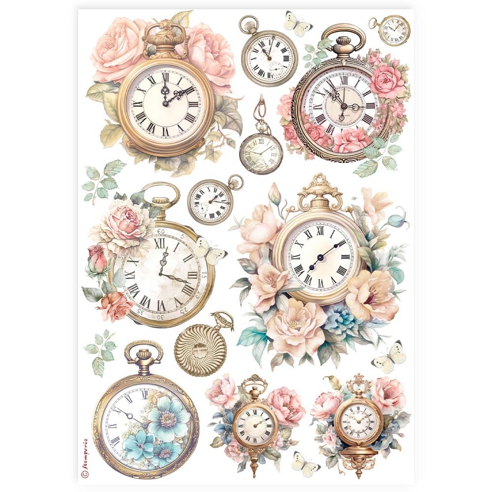 Stamperia Rice Paper Sheet A4-Clocks