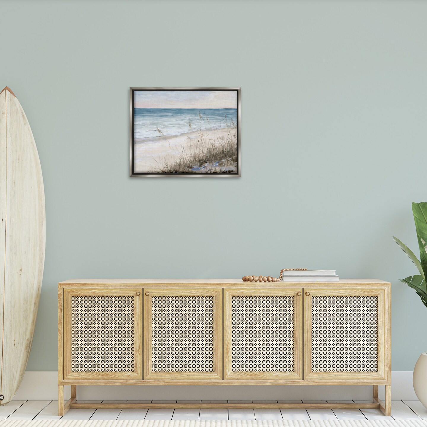 Stupell Industries Traditional Beach Coast Line Framed Floater Canvas Wall Art