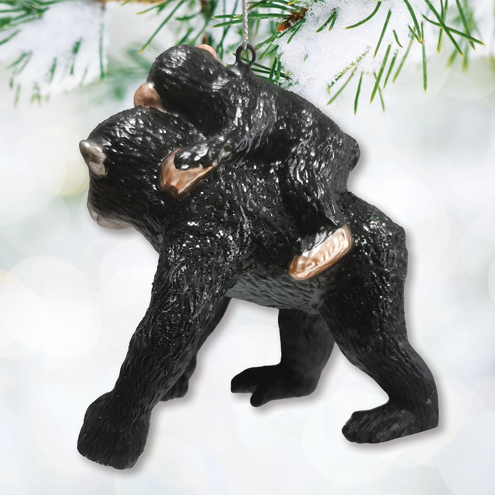 Charming Gorilla Family Kinship Glass Ornament, Mother and Baby Animal Christmas Tree Decor