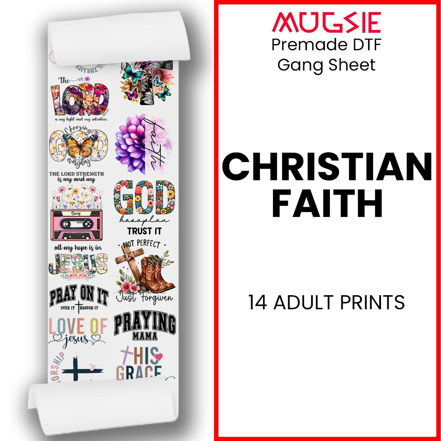 Christian Faith DTF Transfer Gang Sheets - 22x60: Spread Your Message of Faith