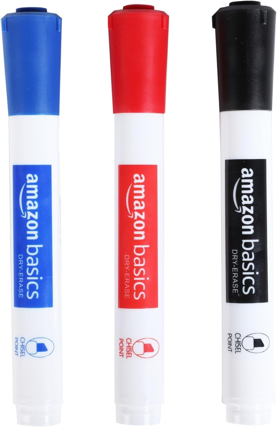 Low-Odor Chisel Tip Dry Erase Whiteboard Marker, 3 Count, 1 Pack, Black, Red, Blue