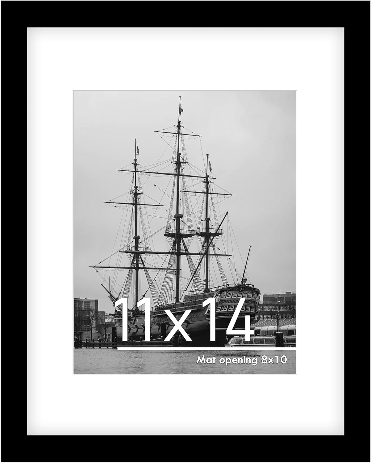 11x14 Picture Frame, Display Pictures 8 x 10 with Mat or 11 x 14 Without Mat for Wall Mounting Display, Photo Frames in Black