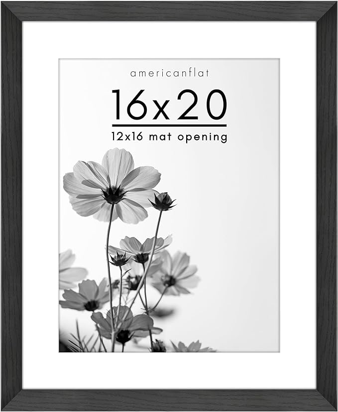 16x20 Picture Frame with Polished Plexiglass - Use as a 12x16 Frame with Mat or 16x20 Frame Without Mat - Hudson Collection - Wide Photo Frame for Wall Display in Black