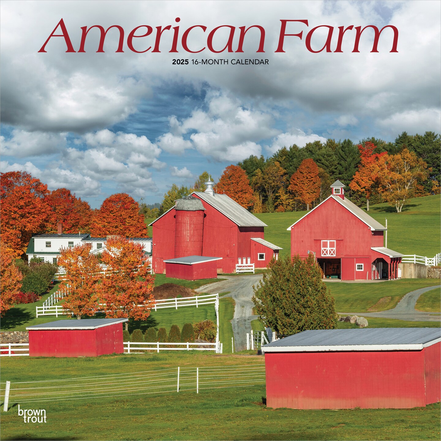 American Farm | 2025 12 x 24 Inch Monthly Square Wall Calendar | Plastic-Free | BrownTrout | USA United States Scenic Rural