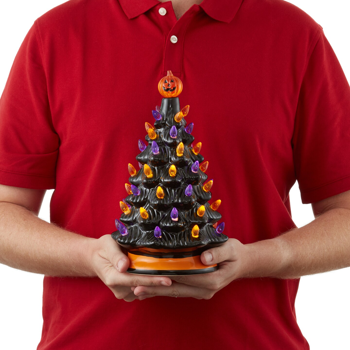 Casafield Hand Painted Ceramic Christmas Tree, 12-Inch Pre-Lit Tree with 100 Multi Color Lights and 2 Star Toppers