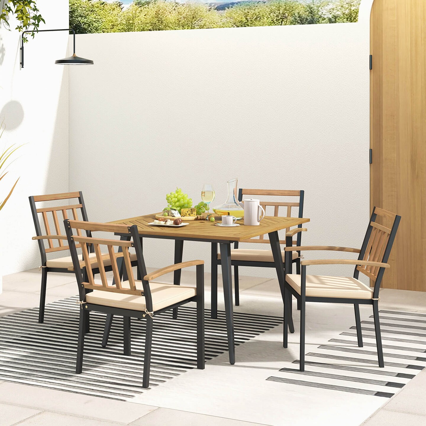 Costway 5 Pieces Patio Dining Set Outdoor Dining Table and Chairs with Cushions