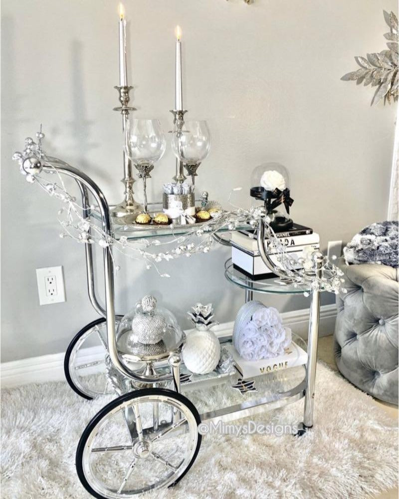 Isabella Silver Serving Bar Cart