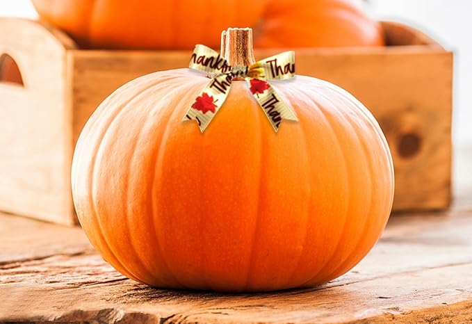 6 rolls of fall grosgrain ribbons for wrapping gifts, autumn orange leaf ribbons for decoration DIY party, 3/8&#x22; X 5 yards pumpkin Thanksgiving ribbon for gift wrapping fall crafts supplies.