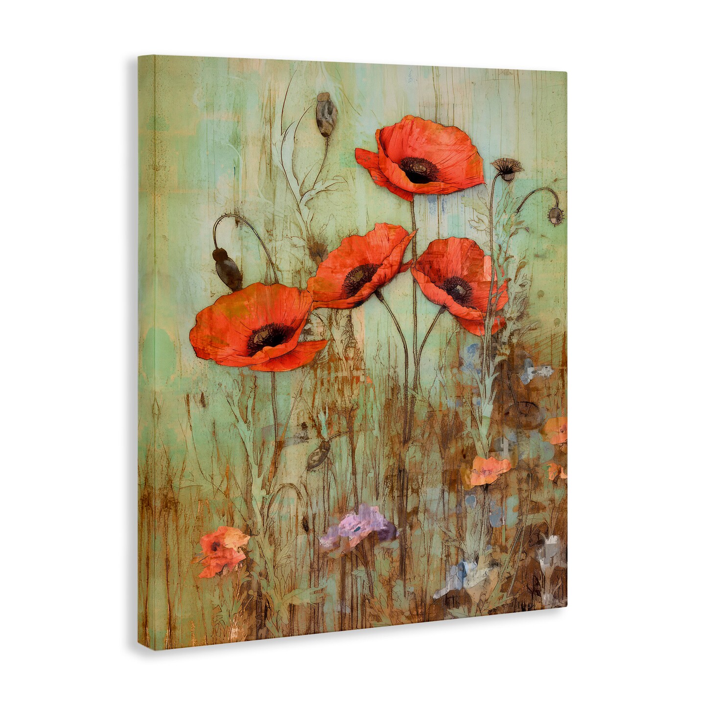 Stupell Industries Rustic Red Poppies Canvas Wall Art