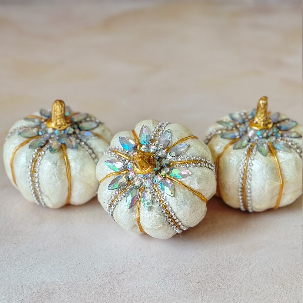 Capiz Ivory Jeweled Pumpkin | Mini | Set of 3 | Michaels