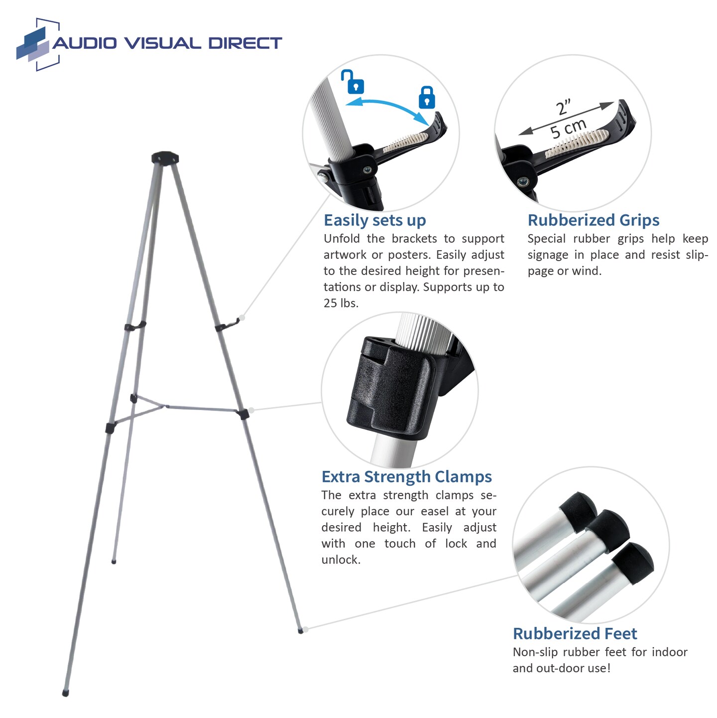 Audio-Visual Direct Lightweight Aluminum Telescoping Display Easel, 70 Inches, Silver