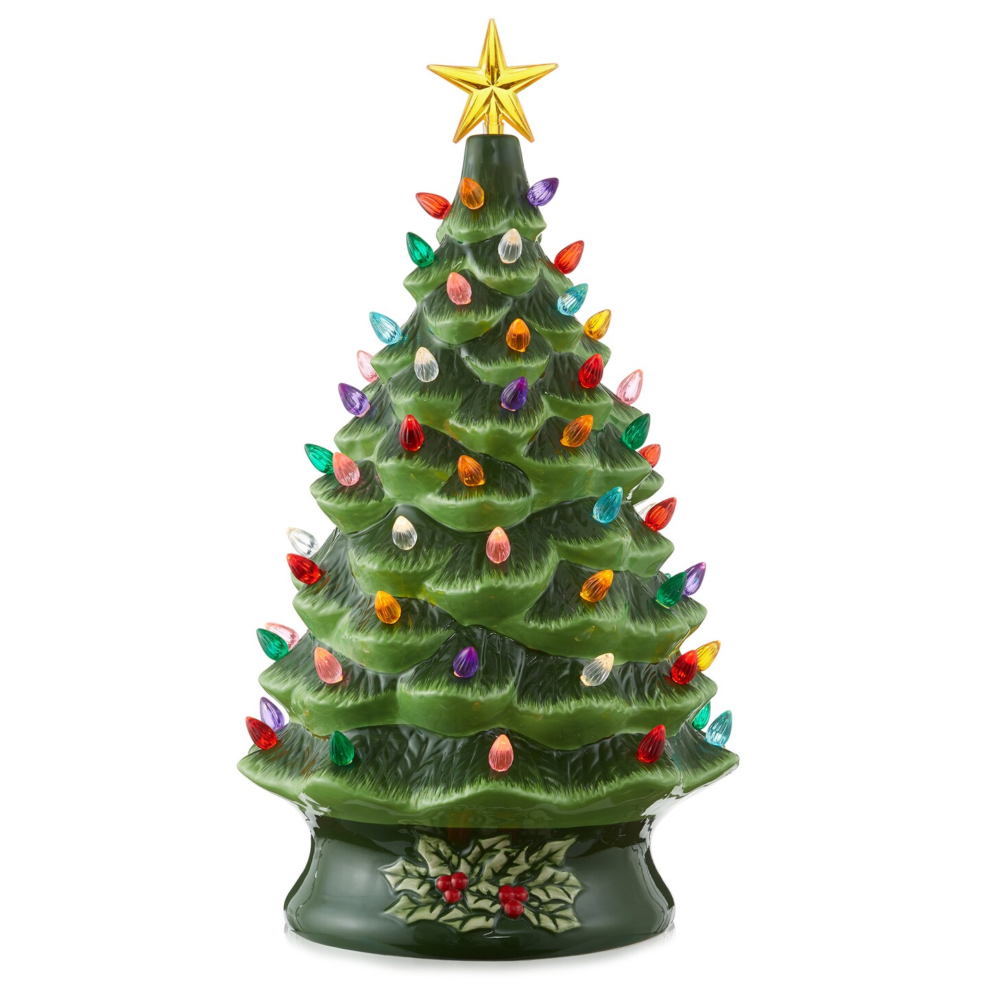 Casafield Hand Painted Ceramic Christmas Tree, 24-Inch Pre-Lit Tree with 148 Multi Color Lights and 2 Star Toppers