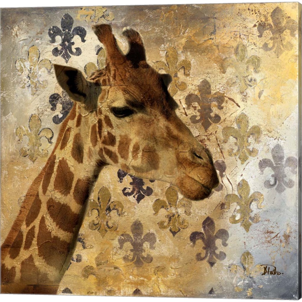 Golden Safari Lion &#x26; Giraffe by Patricia Pinto 14&#x22; x 14&#x22; Canvas Wall Art (Set of 2)
