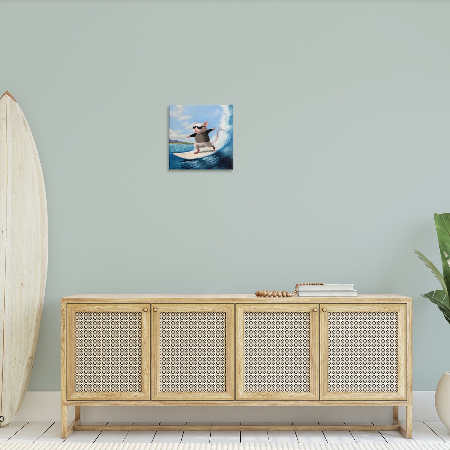 Stupell Industries Cool Surfer Mouse Blue Ocean Waves Canvas Wall Art