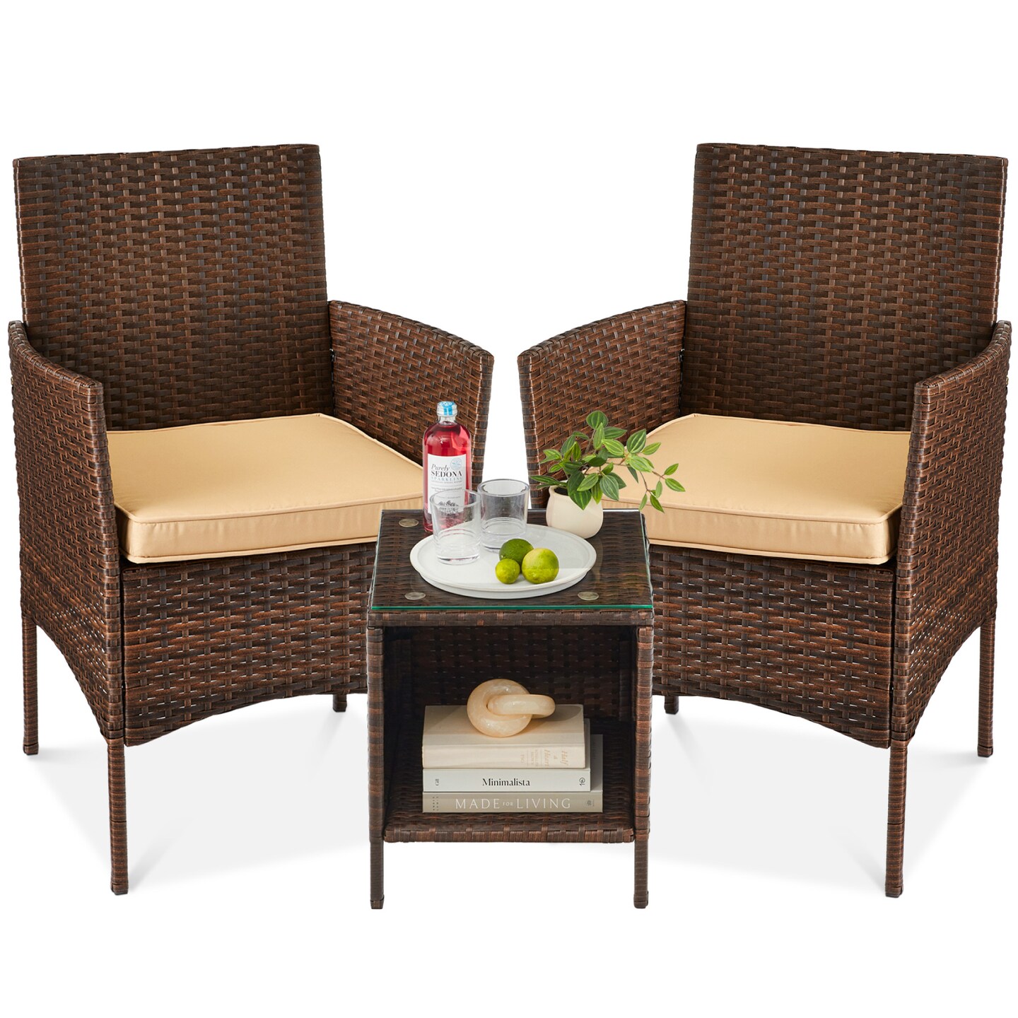 Best Choice Products 3-Piece Outdoor Wicker Conversation Patio Bistro Set, w/ 2 Chairs, Table