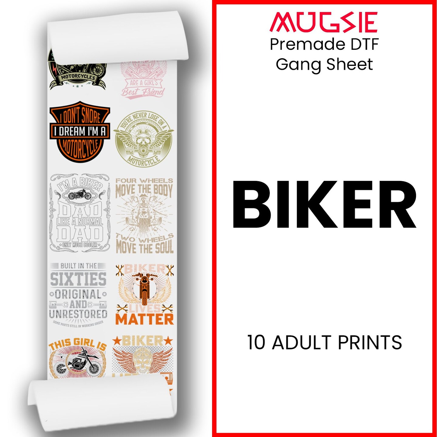 Biker DTF Transfer Gang Sheets - 22x60 Direct-to-Film