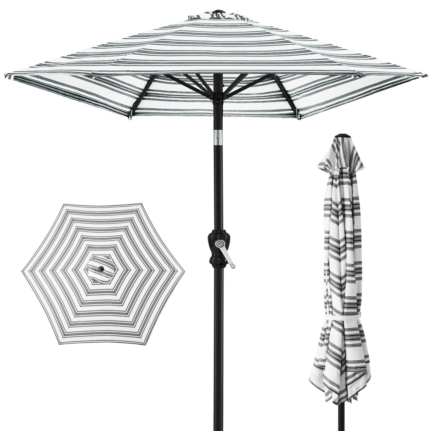 Best Choice Products 10ft Outdoor Steel Striped Market Patio Umbrella w/ Crank, Tilt Push Button, 6 Ribs