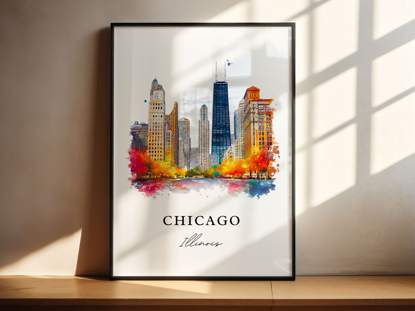 Chicago Wall Art, Chicago Print, Chicago Watercolor Art, Chicago Gift, Chicago Travel Print, Travel Poster, Housewarming Gift 363889050120830976