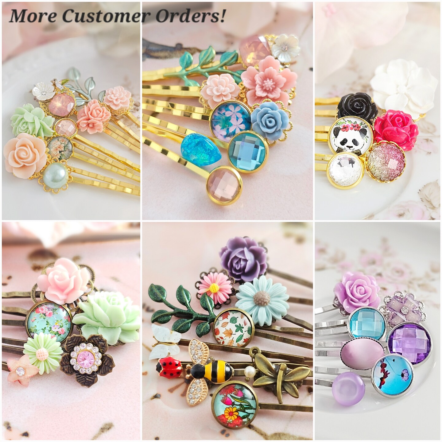 Adorable NEW floral 1990s style bobby pins <3 Vintage Flower Hair Pin Trio, Floral Bobby Pin Set, Yellow  main image 4
