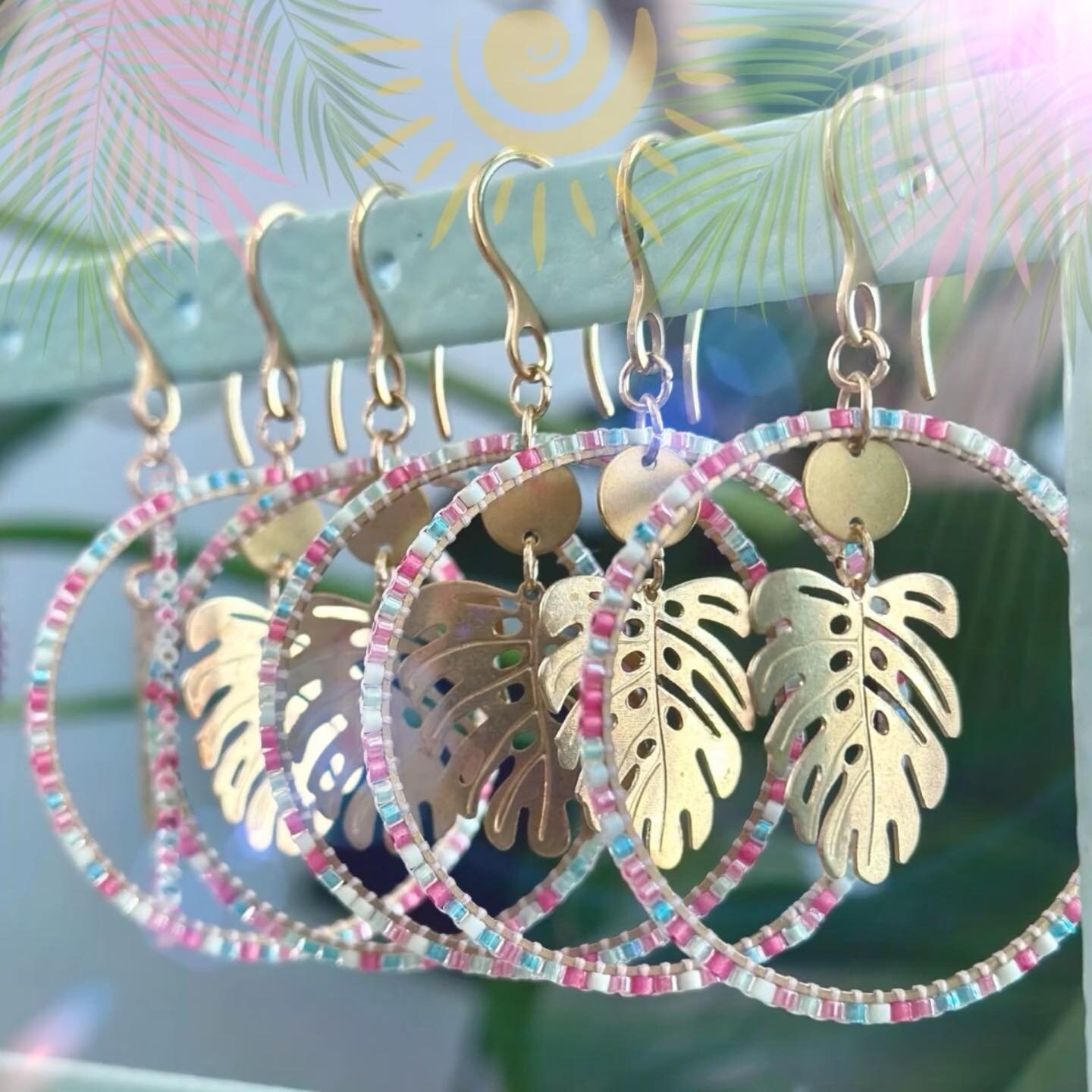 Flamingo Beach Beaded Monstera Hoop Earrings | MakerPlace by Michaels