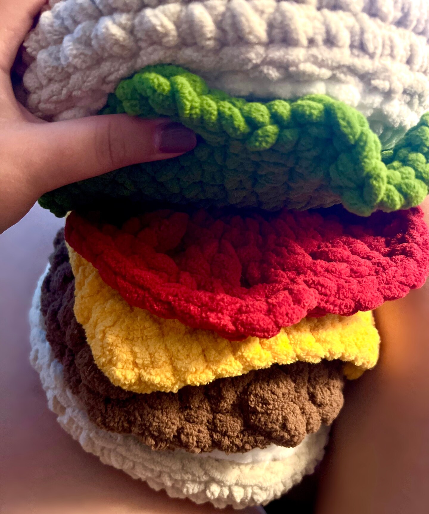 Giant Cheeseburger Crochet Pillow | MakerPlace by Michaels