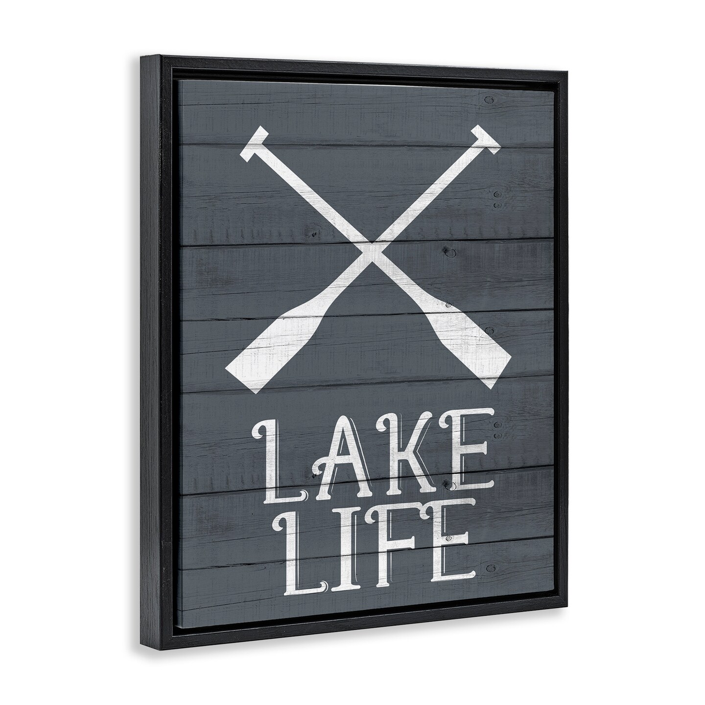 Stupell Industries Nautical Blue Lake Life Phrase Framed Floater Canvas Wall Art