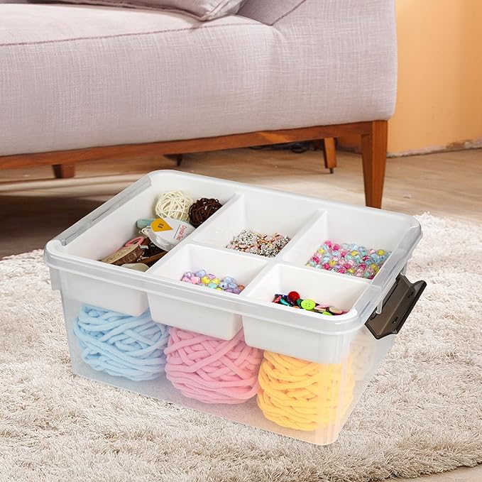 17-Quart Plastic Storage Bin with Lid, Clear Organizing Container with Removable Tray, Multipurpose Stackable Storage Box for Home, Office and School Supplies