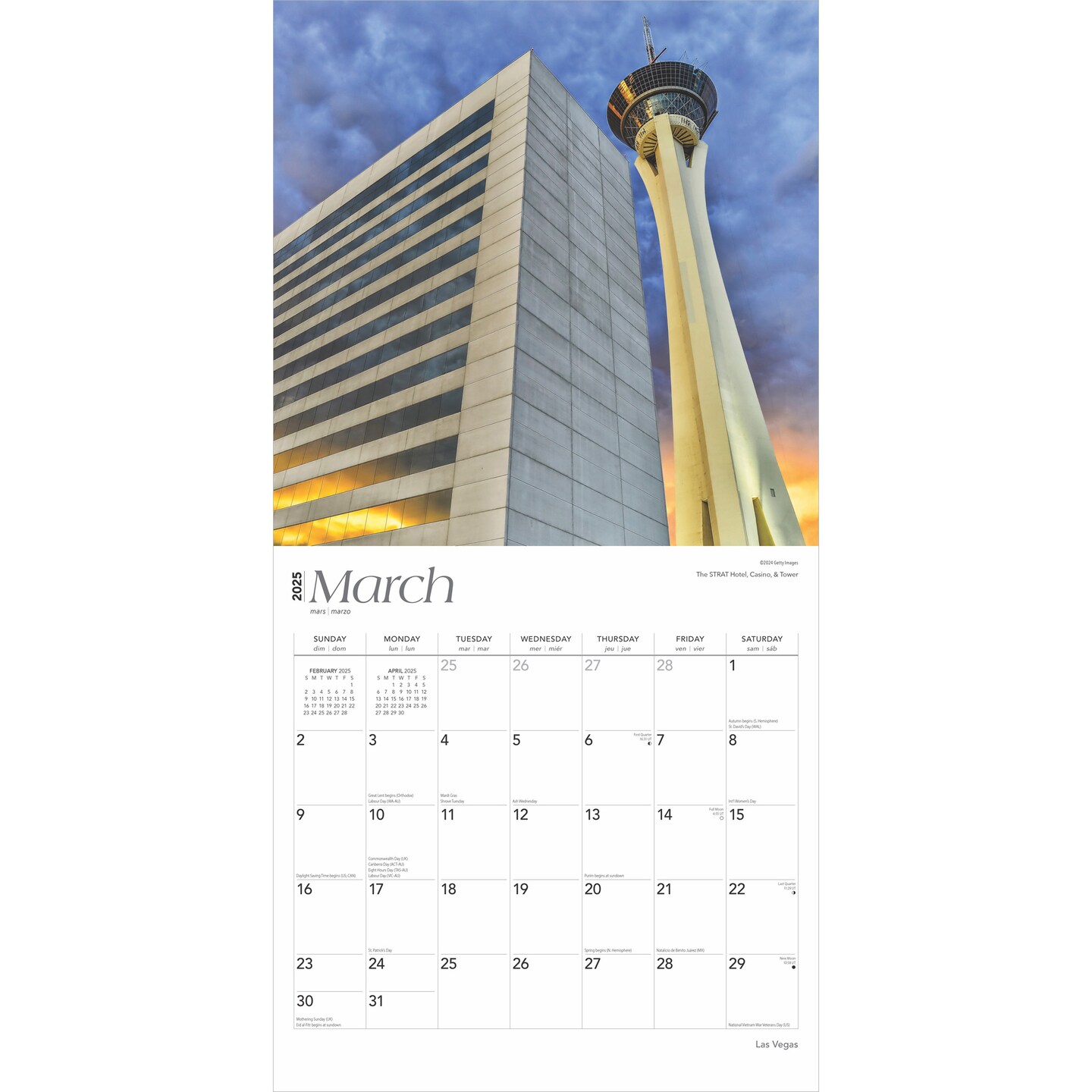 Las Vegas | 2025 12 x 24 Inch Monthly Square Wall Calendar | Foil Stamped Cover | Plastic-Free | BrownTrout | USA United States of America Nevada Rocky Mountain City