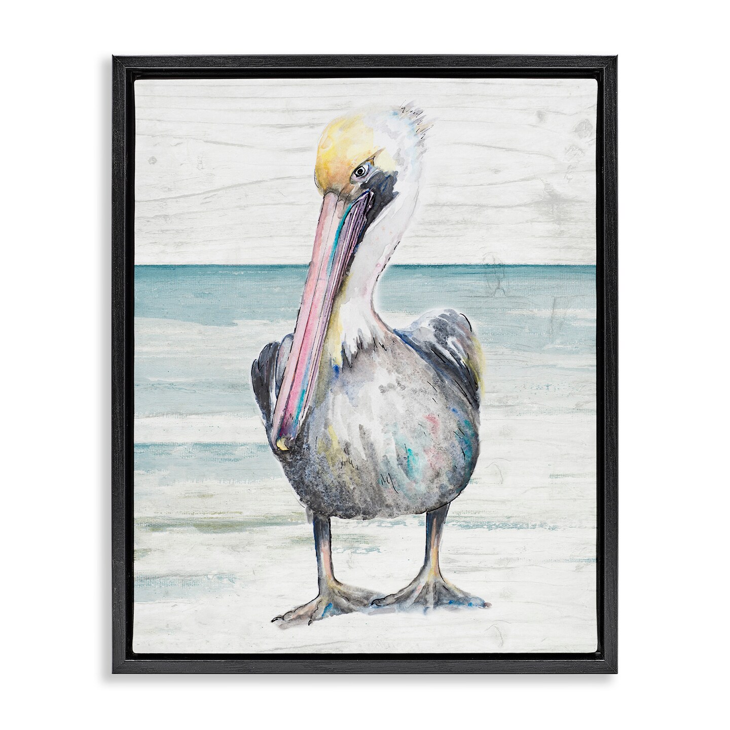 Stupell Industries Pelican Bird Standing on Beach Framed Floater Canvas Wall Art