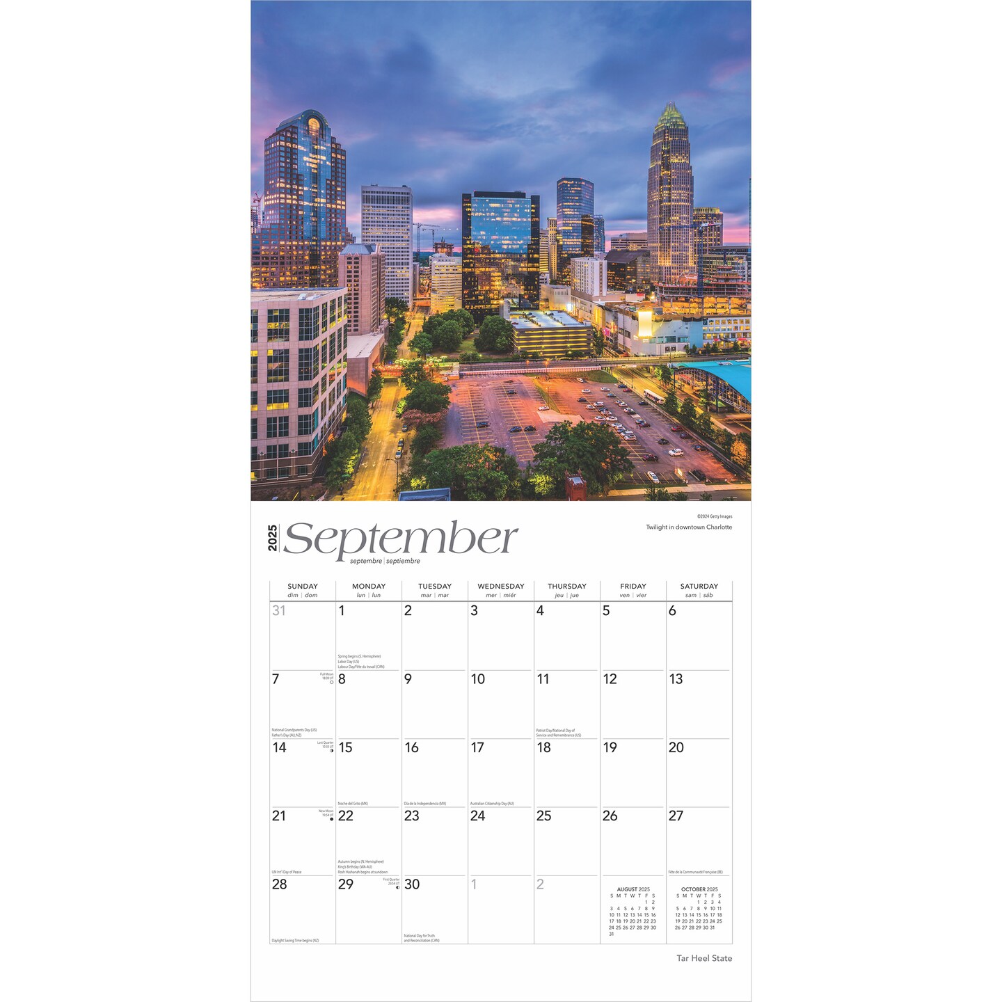 Tar Heel State | North Carolina Places | 2025 12 x 24 Inch Monthly Square Wall Calendar | Plastic-Free | BrownTrout | USA United States of America Southeast State Nature