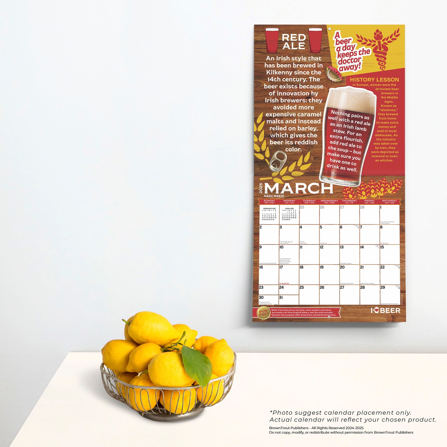 I Love Beer | 2025 12 x 24 Inch Monthly Square Wall Calendar | Plastic-Free | BrownTrout | Fun Humor Drinks