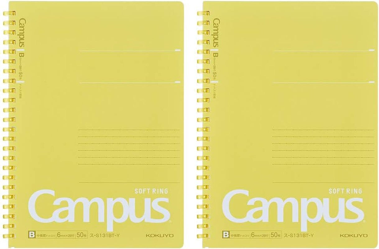 Campus Soft Ring Notebook, A5, B 6Mm Dot Ruled, 29 Lines, 50 Sheets, Yellow, Set of 2, Japan Import (SU-S131BT-Y)
