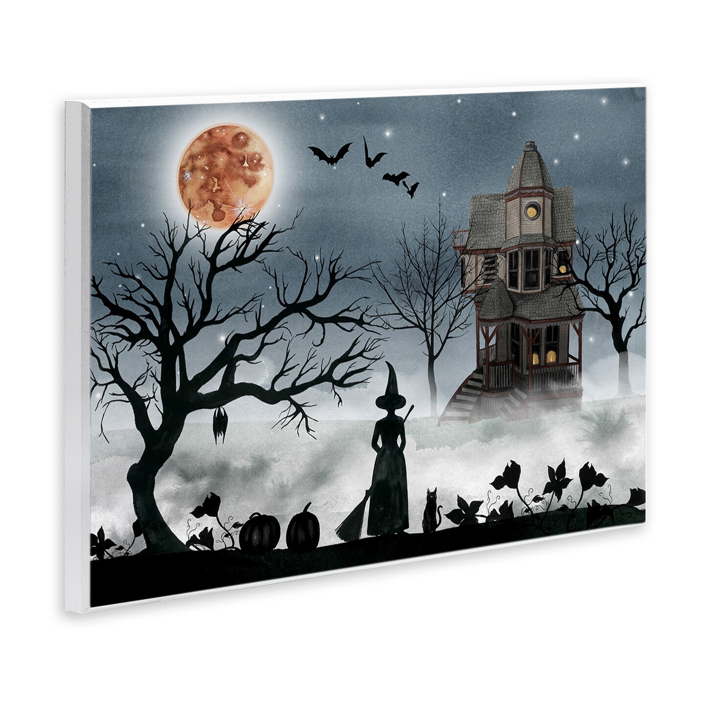 Stupell Industries Witch &#x26; Haunted House Scene Wall Plaque Art