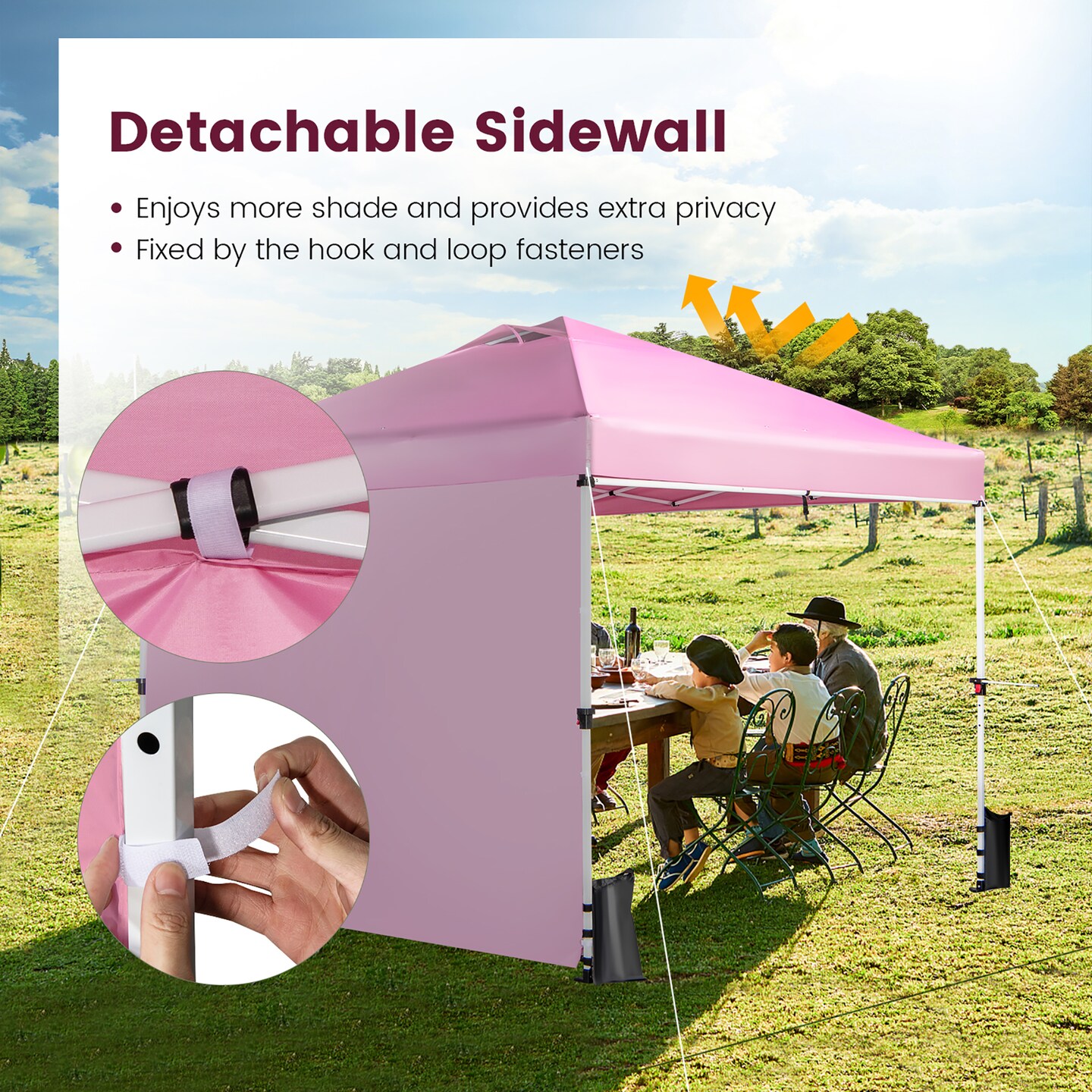 Costway 10&#x27;x10&#x27;Commercial Pop-up Canopy Tent Sidewall Folding Market Patio White/Pink