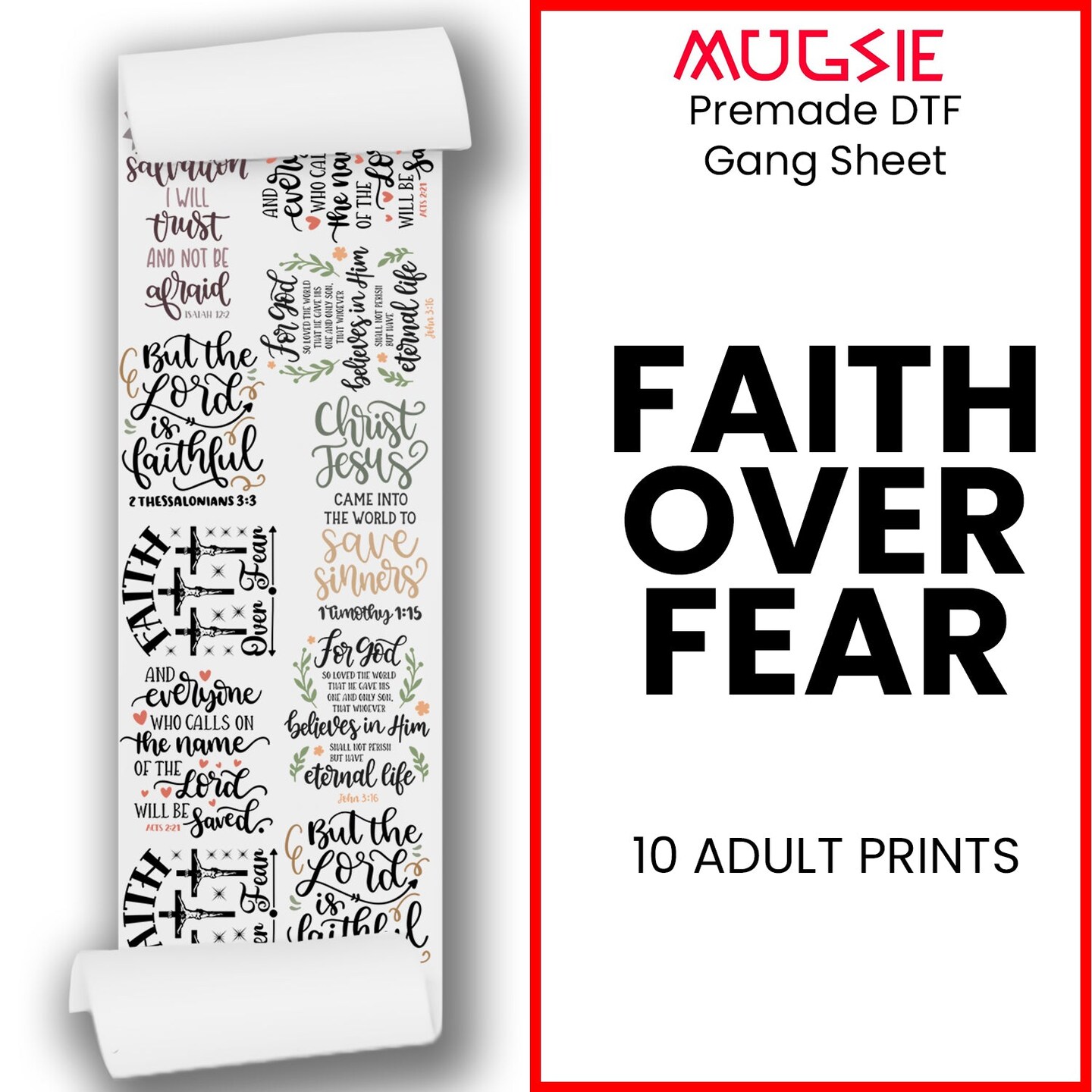 Faith Over Fear Direct-to-Film DTF Transfer Gang Sheets - 22x60