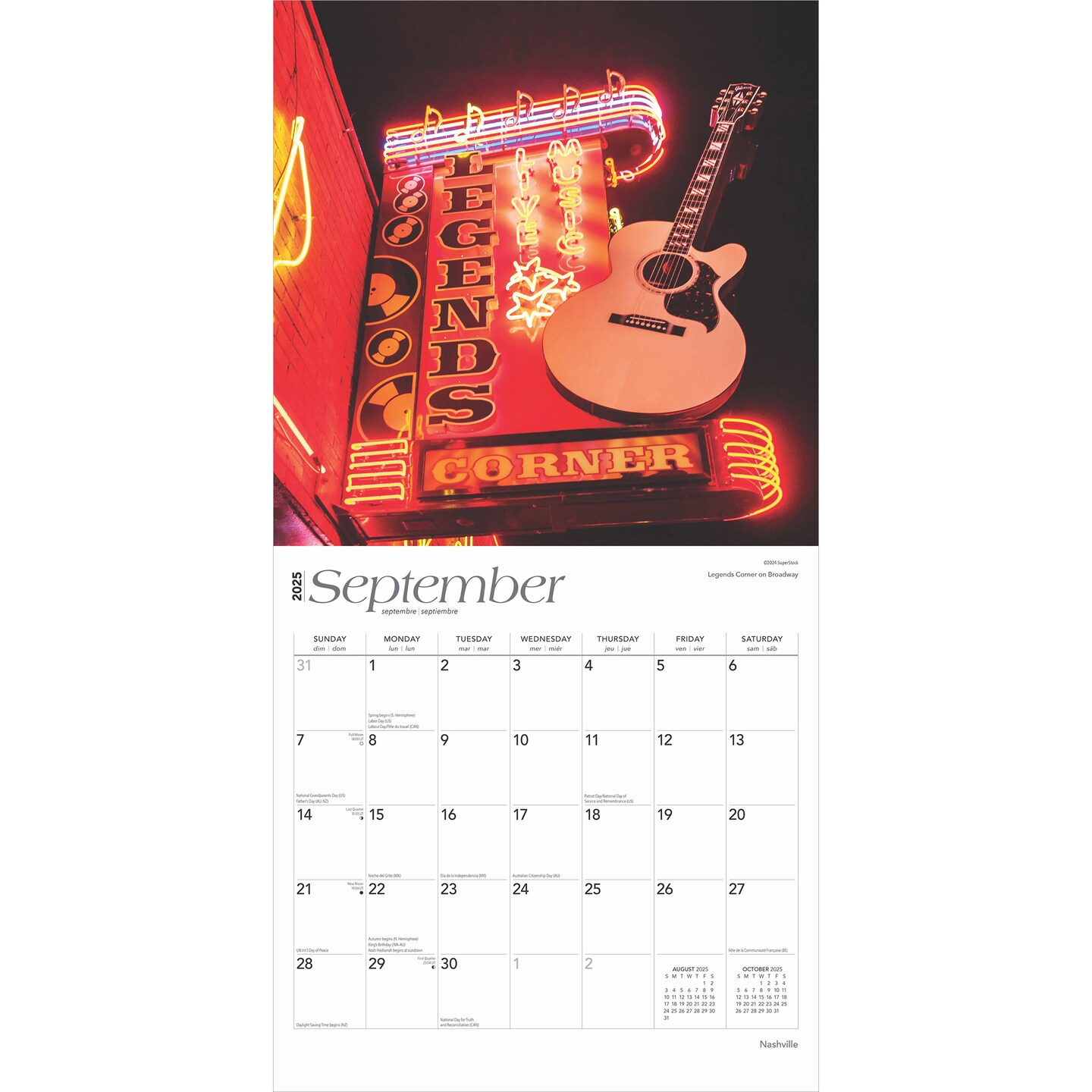 Nashville | 2025 12 x 24 Inch Monthly Square Wall Calendar | Plastic-Free | BrownTrout | Travel American Cities Tennessee