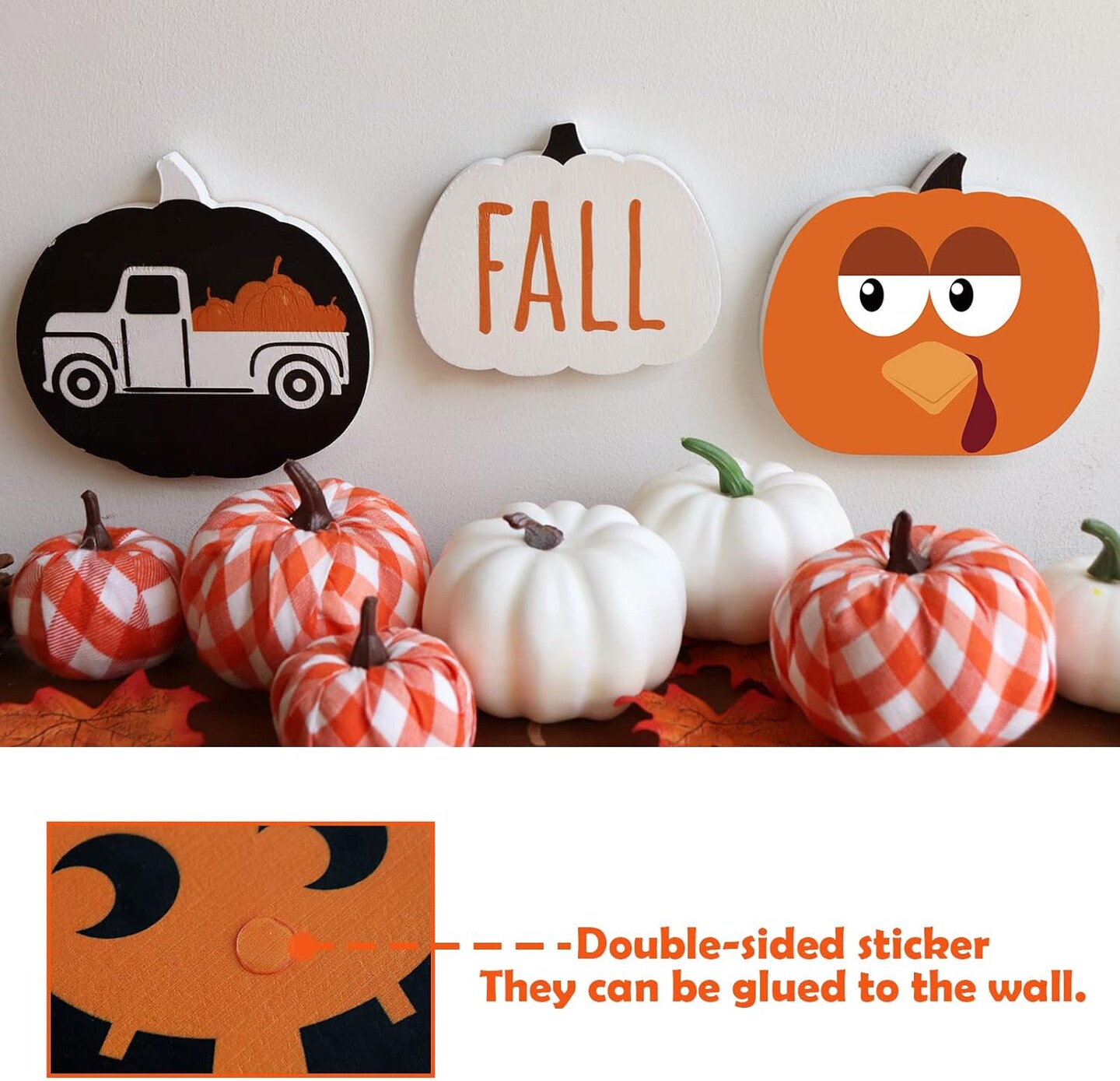 Fall Halloween Table Decorations Indoor, 3pcs Reversible Halloween Tiered Tray Decor, Fall Pumpkin Kitchen Desk Decor for Home School Office, Double-Sided Painted, Freestanding Wooden Sign