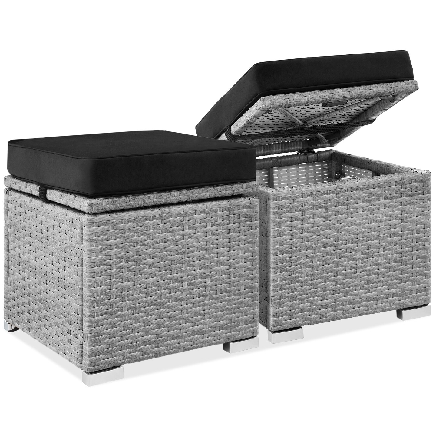 Best Choice Products Set of 2 Wicker Ottomans, Multipurpose Furniture w/ Removable Cushions, Steel Frame