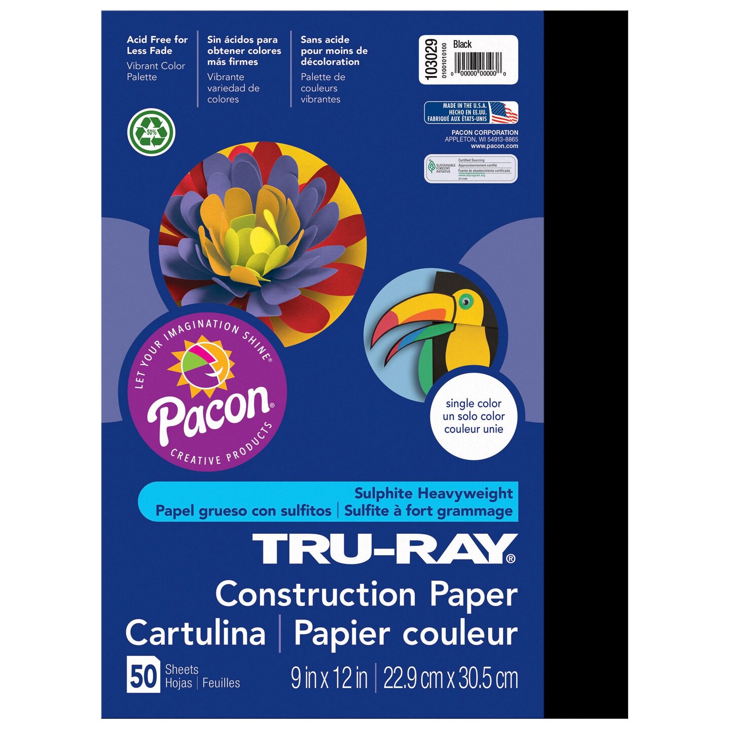 Construction Paper, Black, 9&#x22; x 12&#x22;, 50 Sheets