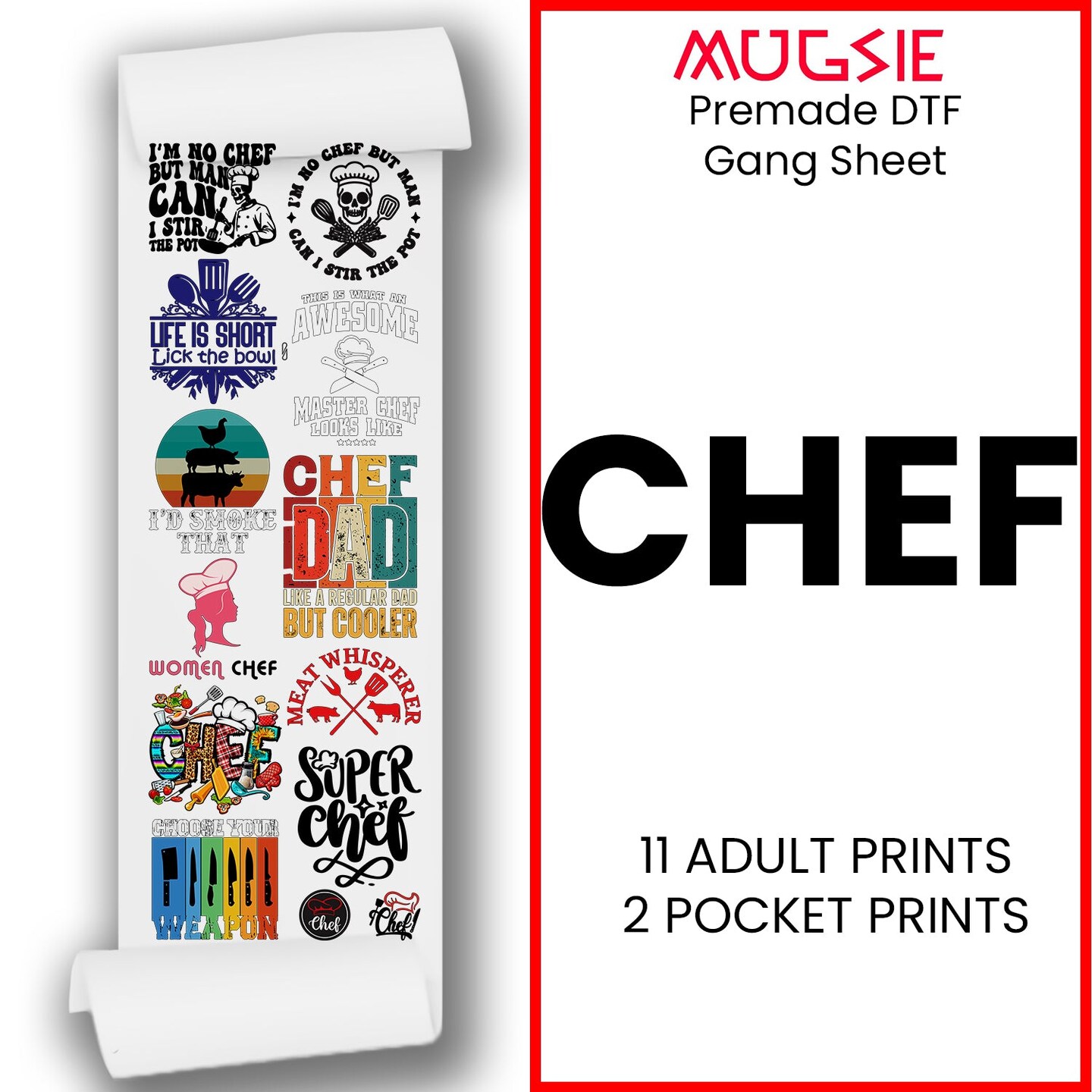 Chef DTF Transfer Gang Sheets - 22x60 Direct-to-Film