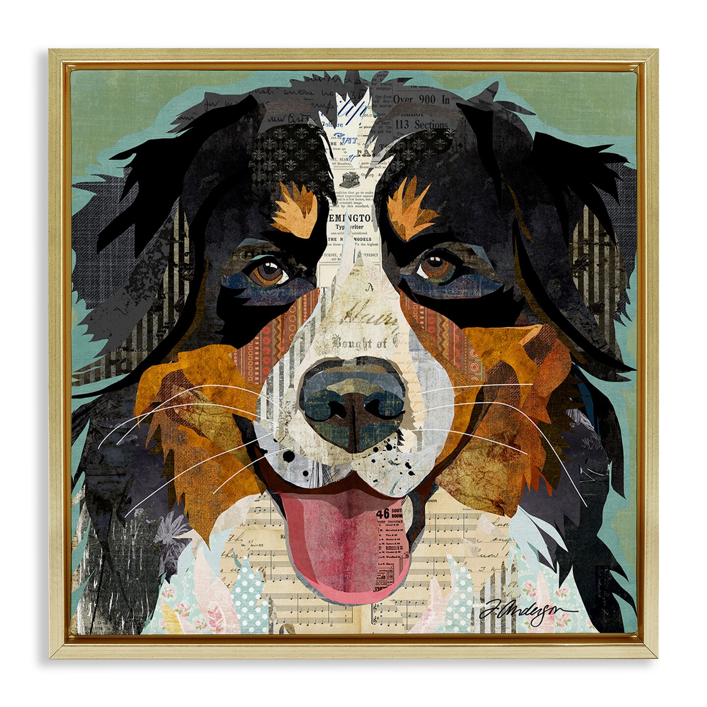 Stupell Industries Bernese Mountain Dog Collage Framed Floater Canvas Wall Art