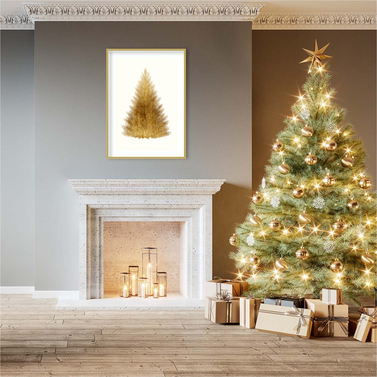 A Merry Christmas by Kubistika  Wood Framed Wall Art Print