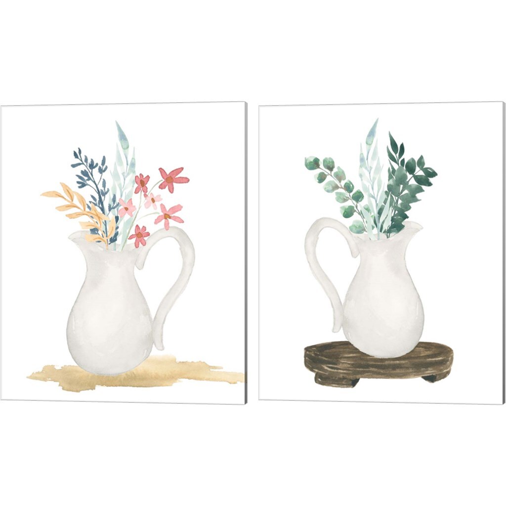 Farmhouse Pitcher With Flowers by Lucille Price 12&#x22; x 15&#x22; Canvas Wall Art (Set of 2)