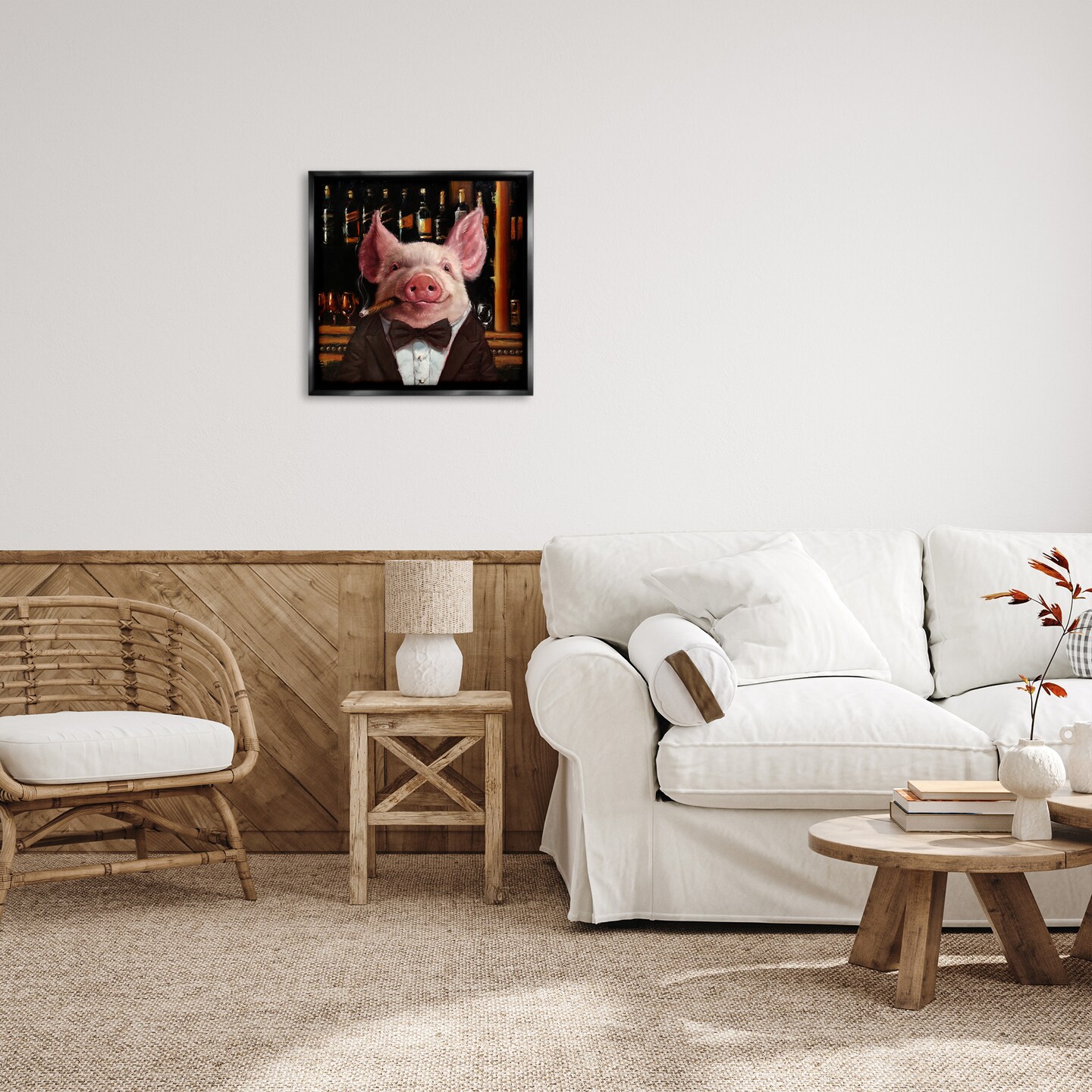 Stupell Industries Classy Pig at Cigar Bar Framed Floater Canvas Wall Art