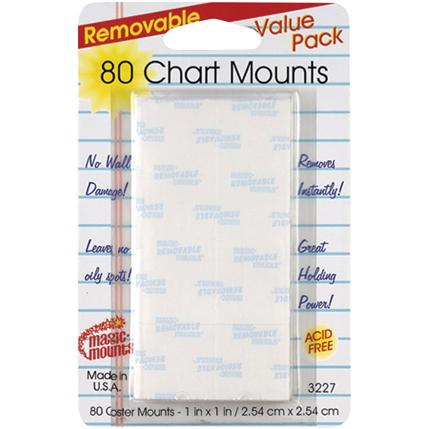 Removable Chart Mounts, 1&#x22; x 1&#x22;, Pack of 80