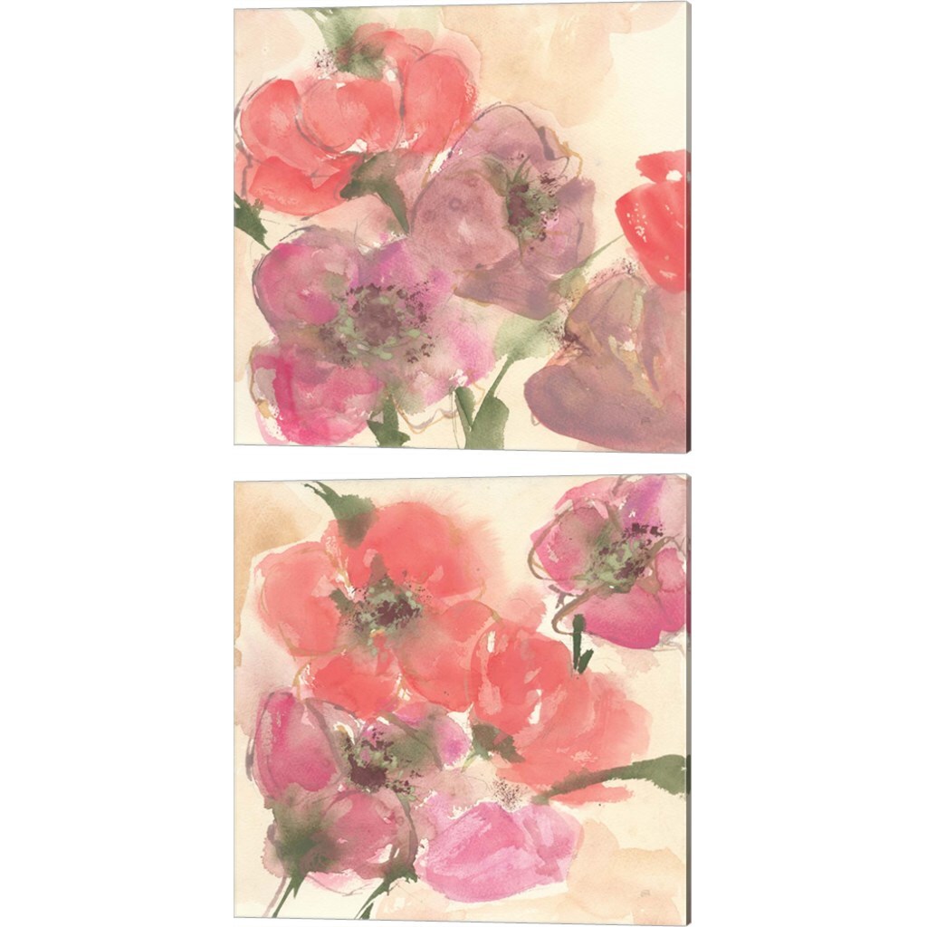 Coral Blooms Dark Green by Chris Paschke 14&#x22; x 14&#x22; Canvas Wall Art (Set of 2)