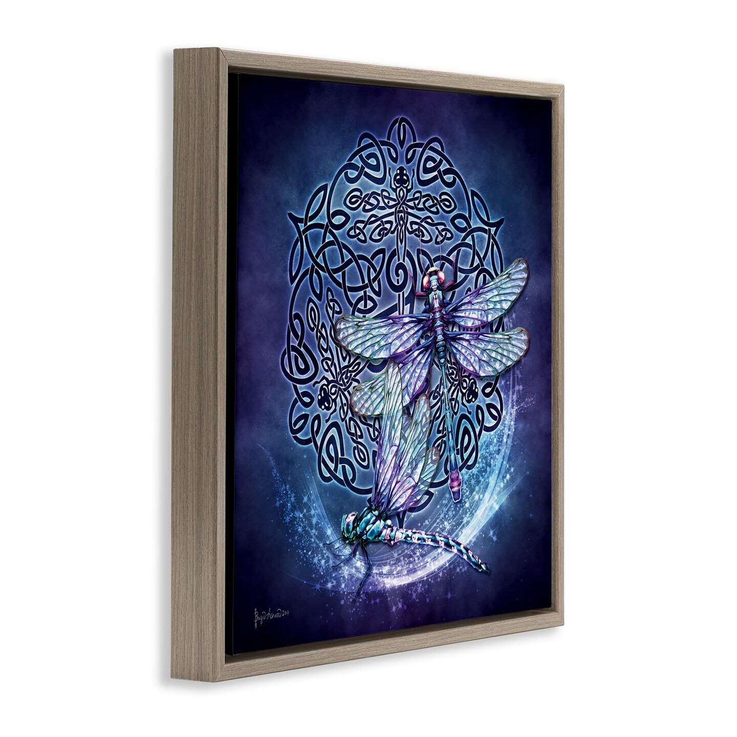 Stupell Industries Dragonfly &#x26; Celtic Knot Framed Floater Canvas Wall Art