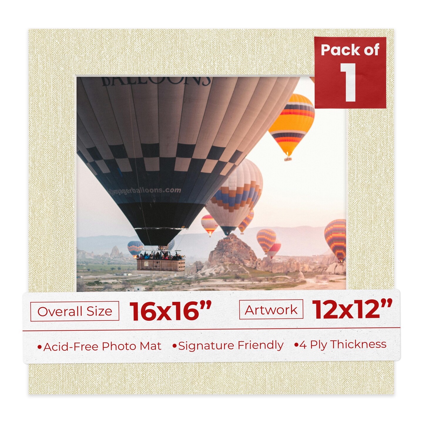 Off White Canvas Mat Board for 16x16 Frames - Fits 12x12 Photos