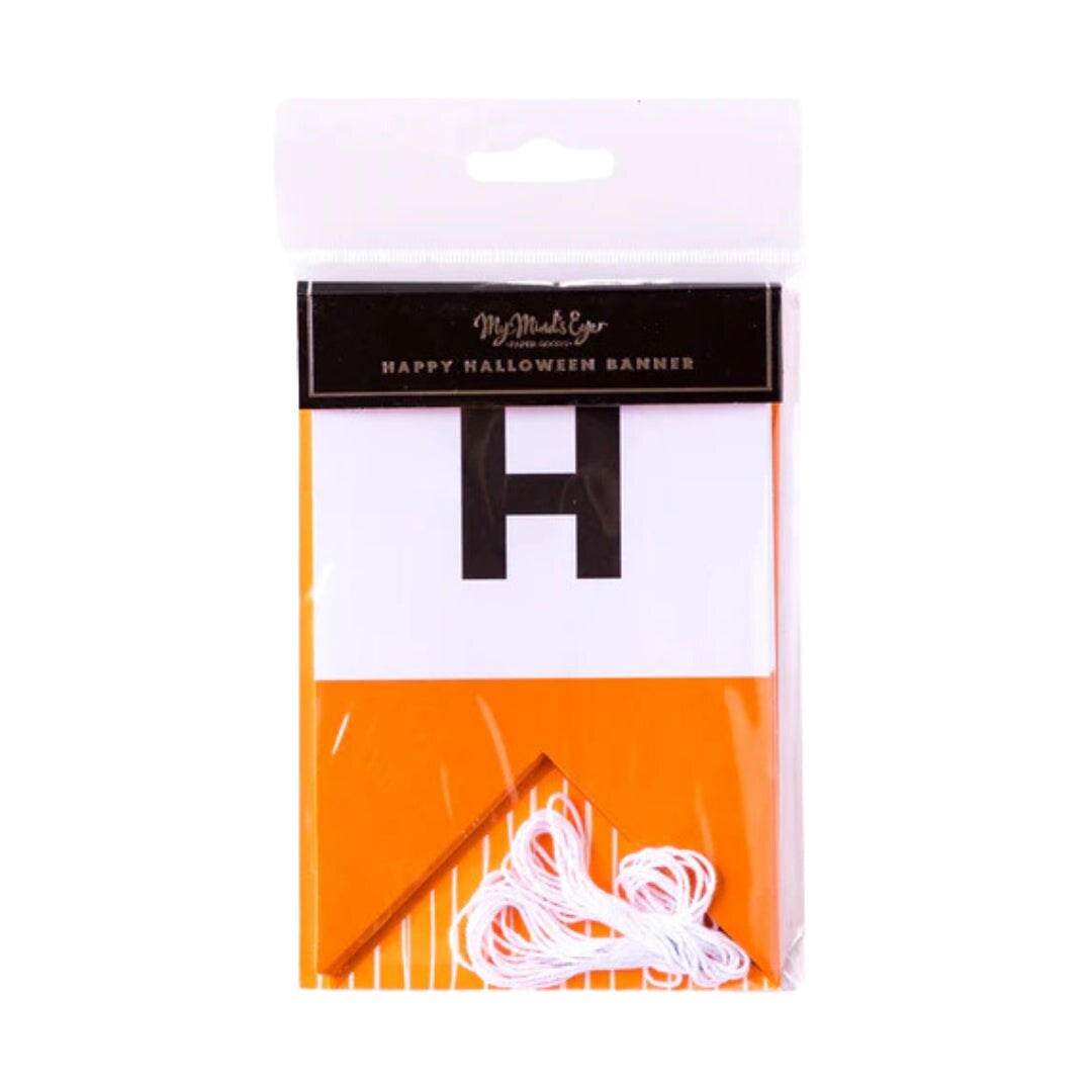 Orange &#x26; Black Happy Halloween Banner &#x2013; 18 Pieces, 10ft Twine for Party