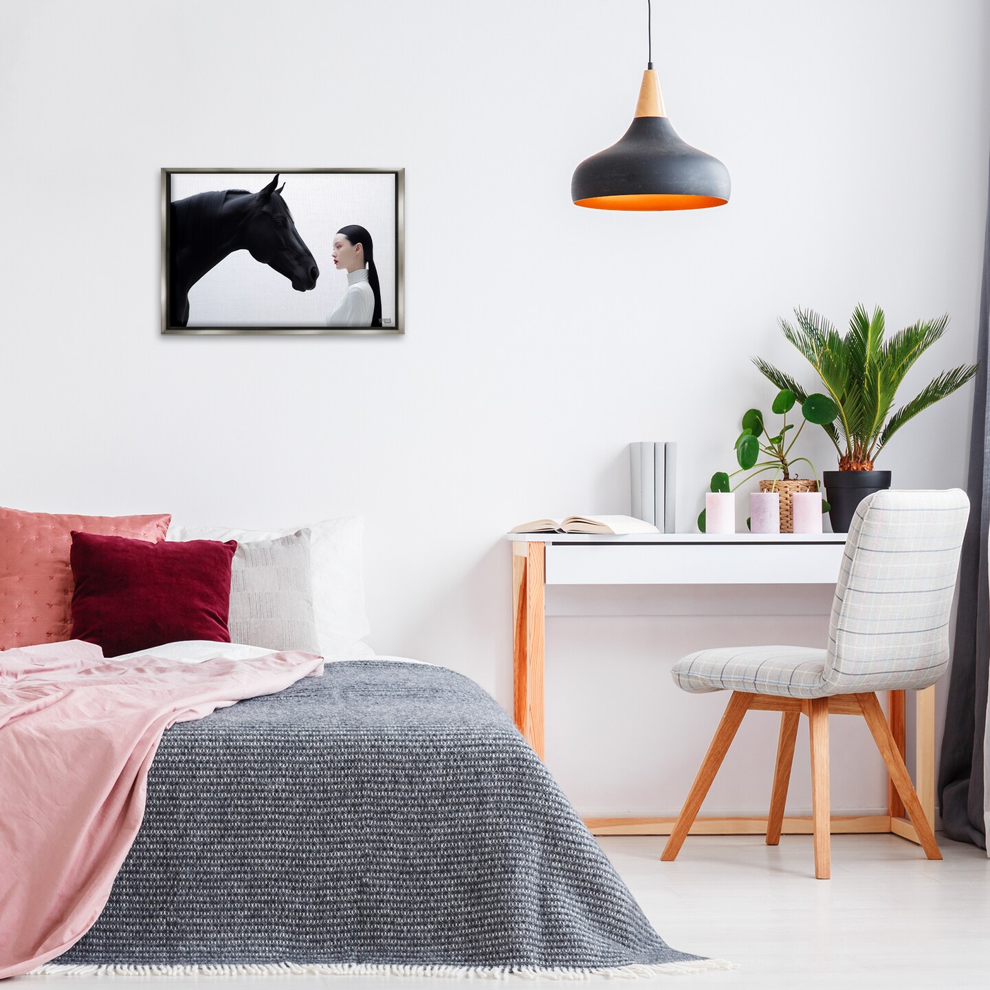 Stupell Industries Sleek Black Horse & Girl Framed Floater Canvas Wall Art Design by RB